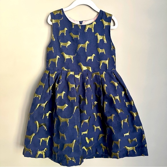 Mini Boden | Dresses | Mini Boden Navy Gold Threaded Dog Holiday Christmas  Party Dress 6 7 | Poshmark